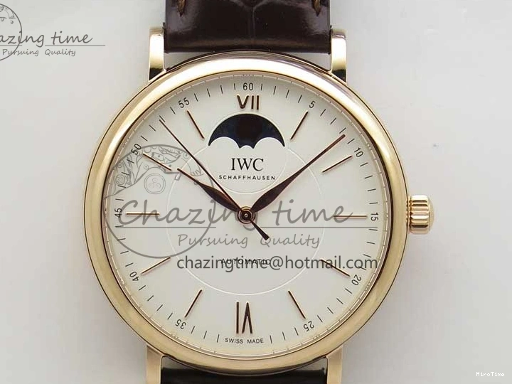 MIROTIME 0415 Stylish Portofino IW459402 RG MKS 1:1 Best Edition White Dial on Brown Leather Strap Miyota 7084